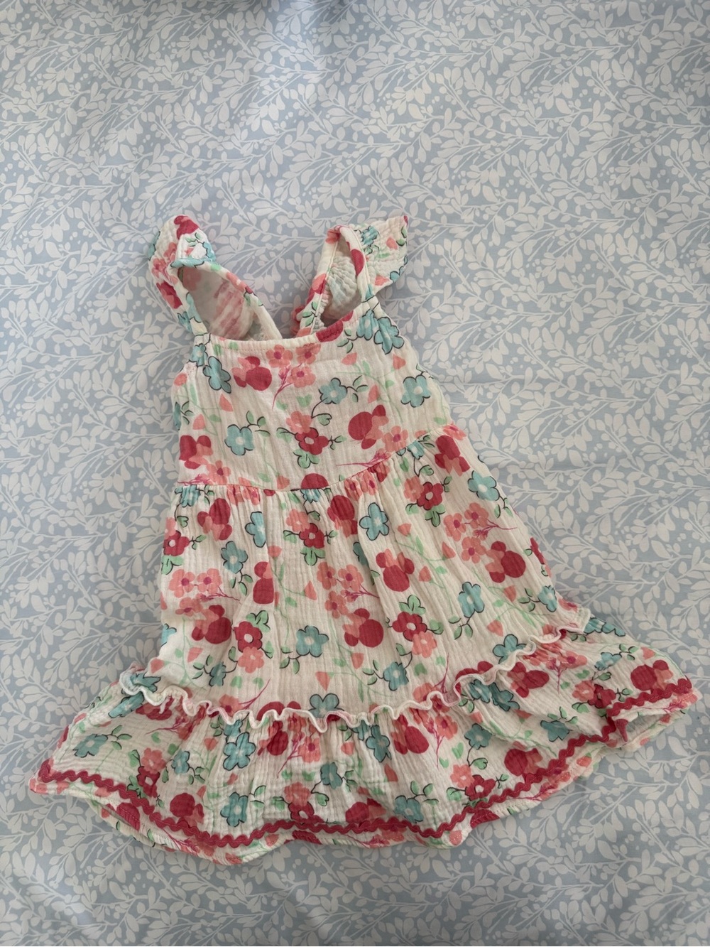 Disney Floral Ruffle Sundress in Pink, Aqua & Cream